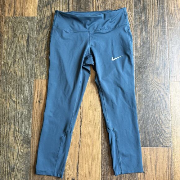 Nike Dri-FIT Cropped Leggings Women’s S Blue Drawstring Waist Capri Pants - Picture 1 of 6